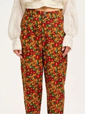 Lucy & Yak Addison Ankle Tapered Twill Trousers in Rodeo Floral Print Size 32
